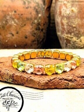 Mango Mint Crystal Sienna Stretch Bracelet In 14K Gold Plated